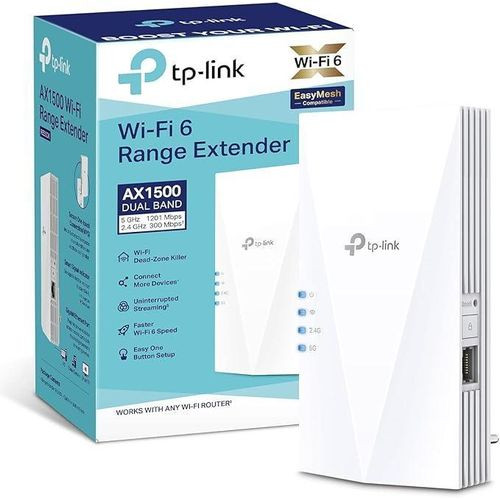 TPLink Répéteur WiFi 6 RE500X, Amplificateur Puissant AX1500 Mbps, Port Ethernet Gigabit, Couvre jusqu'à 100 m², Compatible avec Les Box Internet, Profitez sans Changer Votre Box