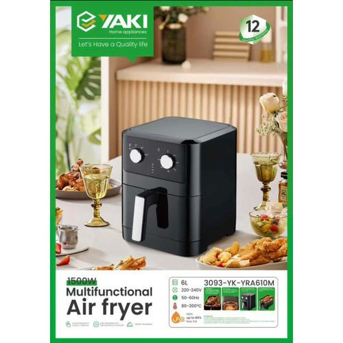Yaki Air Fryer - Friteuse à air multifonctionnelle 6 Litres Noir - 1500W