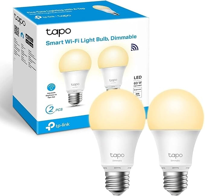 Tapo Ampoule Connectée Alexa E27, Blanc Chaud LED Dimmable L510E, 2 pièces | Commande vocale Alexa/Google, aucun hub requis, mode absence anti-intrusion, programme & minuterie, 8.7W (équivalent 60W)