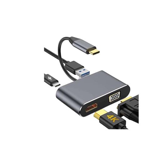 Adaptateur USB C vers HDMI VGA USB3.0, hub USB 4 en 1 de type C