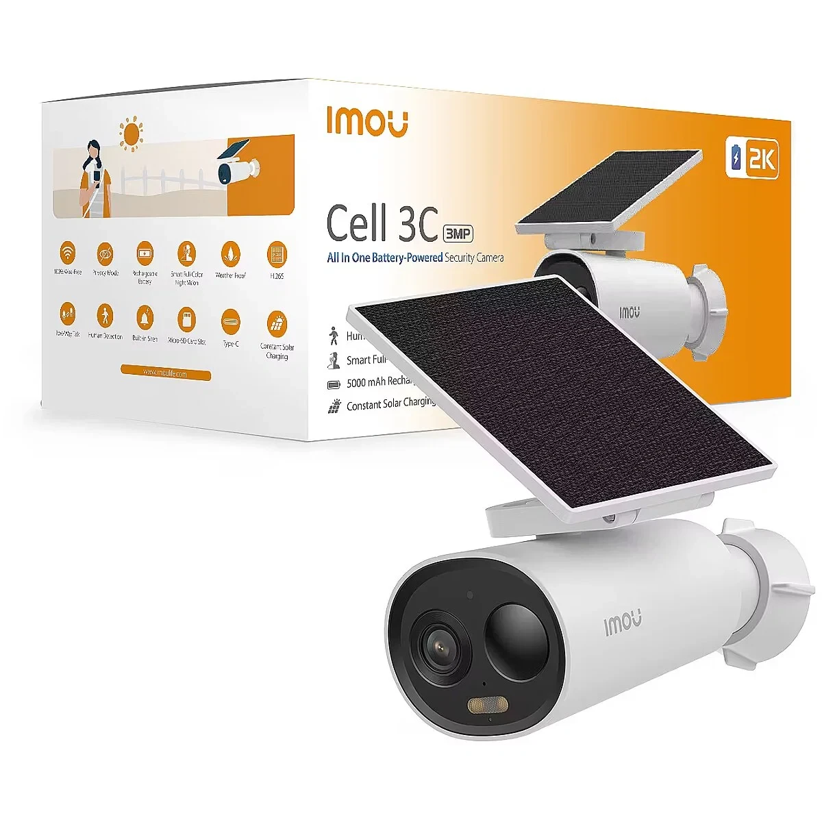 Imou 2K Caméra Surveillance WiFi Exterieure sans Fil Solaire, WiFi 2.4GHz | Caméra Solaire Exterieur 360° PTZ, Batterie 5000mAh, Détection de Personnes/Véhicules,Vision Nocturne Couluer,IP65,Mode Priv