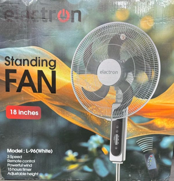 VENTILATEUR ELACTRON SUR PIED 18POUCES AVEC COMMANDE BLANC L-96