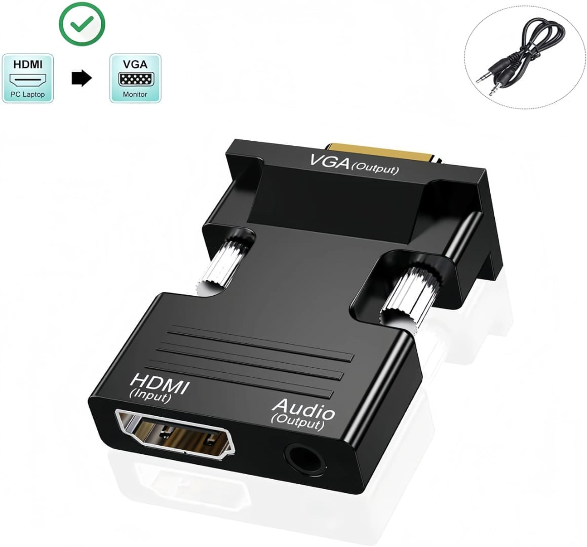 Cable Adaptateur VGA pour ordinateur Port Audio 3.5mm pour sortie Source HDTV pour projecteur d'ordinateur portable Compatible vidéo 1080P femelle pour HDTV