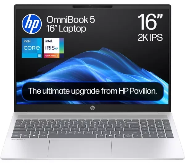 HP OmniBook 5 16 inch Next Gen AI PC, 2K Touchscreen, Snapdragon X Plus X1P-42-100, 16 GB RAM, 512 GB SSD, Qualcomm Adreno GPU, Windows 11 Home, Glacier Silver, 16-fb0000nr